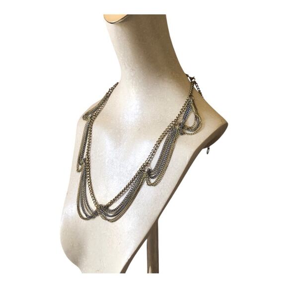 Vintage Multi Strand Contrasting Gold And Dark Silver Tones Necklace Grunge Glam - Picture 5 of 8